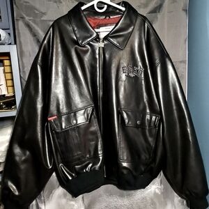 Rare Ecko Unlimited Leather Bomber Jacket Heavy High Quality 3XL New Condition
